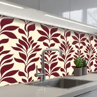 KitchenYeah Keuken achterwand 150x80 cm - Spatscherm zelfklevend Abstract - Bladeren - Burgundy - Muurbeschermer - Spatwand fornuis