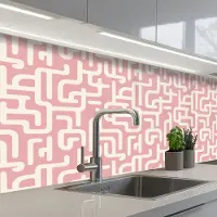 KitchenYeah Keuken achterwand 150x80 cm - Spatscherm zelfklevend Doolhofpatroon - Roze - Wit - Abstract - Muurbeschermer - Spatwand fornuis