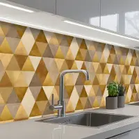 KitchenYeah Keuken achterwand 300x80 cm - Spatscherm zelfklevend Geometrisch - Driehoek - Goud - Muurbeschermer - Spatwand fornuis