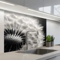 KitchenYeah Keuken achterwand 100x80 cm - Spatscherm zelfklevend Paardenbloem - Zwart - Wit - Muurbeschermer - Spatwand fornuis