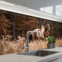 KitchenYeah Keuken achterwand 200x80 cm - Spatscherm zelfklevend Paard - Bruin - Gras - Muurbeschermer - Spatwand fornuis