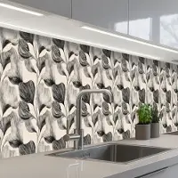 KitchenYeah Keuken achterwand 400x60 cm - Spatscherm zelfklevend Botanisch - Bladeren - Zwart - Muurbeschermer - Spatwand fornuis