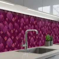 KitchenYeah Keuken achterwand 200x60 cm - Spatscherm zelfklevend Bladeren - Patroon - Burgundy - Muurbeschermer - Spatwand fornuis