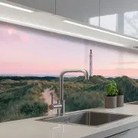 KitchenYeah Keuken achterwand 400x80 cm - Spatscherm zelfklevend Vuurtoren - Duinlandschap - Zee - Muurbeschermer - Spatwand fornuis