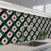 KitchenYeah Keuken achterwand 250x60 cm - Spatscherm zelfklevend Groen - Roze - Retro - Sterren - Muurbeschermer - Spatwand fornuis