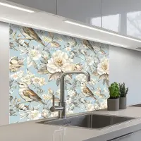 KitchenYeah Keuken achterwand 100x80 cm - Spatscherm zelfklevend Botanisch - Zangvogel - Blauw - Muurbeschermer - Spatwand fornuis
