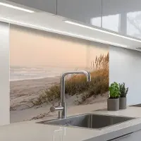 KitchenYeah Keuken achterwand 100x80 cm - Spatscherm zelfklevend Duinlandschap - Zonsondergang - Strand - Muurbeschermer - Spatwand fornuis