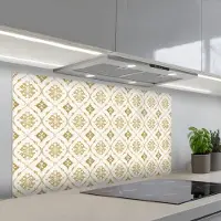 KitchenYeah Spatscherm 120x60 cm - Zelfklevende achterwand Ornament - Klassiek - Goud - Keuken muurbeschermer - Spatwand fornuis