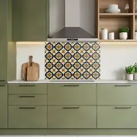 KitchenYeah Spatscherm 80x55 cm - Zelfklevende achterwand Patroon - Siertegel - Kleurrijk - Keuken muurbeschermer - Spatwand fornuis