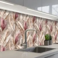KitchenYeah Keuken achterwand 300x80 cm - Spatscherm zelfklevend Pampasgras - Pluizig - Kleurrijk - Muurbeschermer - Spatwand fornuis