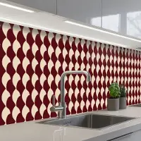 KitchenYeah Keuken achterwand 500x60 cm - Spatscherm zelfklevend Rood - Tegelpatroon - Crème - Muurbeschermer - Spatwand fornuis