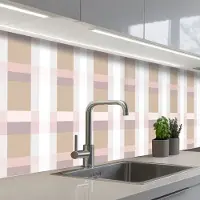 KitchenYeah Keuken achterwand 200x60 cm - Spatscherm zelfklevend Ruitpatroon - Aardetinten - Minimalistisch - Muurbeschermer - Spatwand fornuis