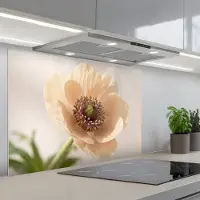KitchenYeah Spatscherm 90x60 cm - Zelfklevende achterwand Bloem - Minimalistisch - Groen - Keuken muurbeschermer - Spatwand fornuis