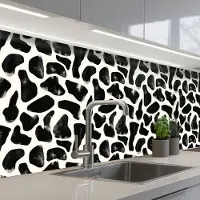 KitchenYeah Keuken achterwand 300x80 cm - Spatscherm zelfklevend Dierenpatroon - Vlekken - Zwart - Wit - Muurbeschermer - Spatwand fornuis