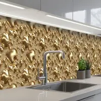 KitchenYeah Keuken achterwand 500x60 cm - Spatscherm zelfklevend Druppels - Organisch - Goud - Muurbeschermer - Spatwand fornuis
