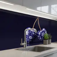 KitchenYeah Keuken achterwand 200x60 cm - Spatscherm zelfklevend Porselein- Kersen - Delfts - Blauw - Muurbeschermer - Spatwand fornuis