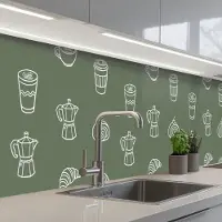 KitchenYeah Keuken achterwand 400x80 cm - Spatscherm zelfklevend Koffie - Broodjes - Groen - Patroon - Muurbeschermer - Spatwand fornuis