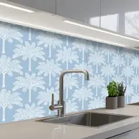 KitchenYeah Keuken achterwand 150x60 cm - Spatscherm zelfklevend Palmboom - Modern - Blauw - Muurbeschermer - Spatwand fornuis
