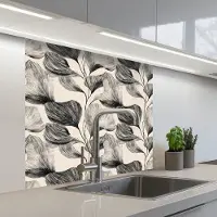 KitchenYeah Keuken achterwand 80x80 cm - Spatscherm zelfklevend Botanisch - Bladeren - Zwart - Muurbeschermer - Spatwand fornuis