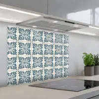 KitchenYeah Spatscherm 80x60 cm - Zelfklevende achterwand Dessin - Tegel - Blauw - Keuken muurbeschermer - Spatwand fornuis