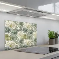 KitchenYeah Spatscherm 70x55 cm - Zelfklevende achterwand Bladeren - Botanisch - Groen - Keuken muurbeschermer - Spatwand fornuis
