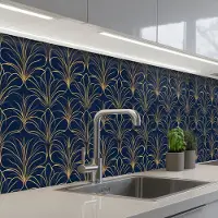 KitchenYeah Keuken achterwand 300x80 cm - Spatscherm zelfklevend Deco - Waaier - Blauw - Muurbeschermer - Spatwand fornuis