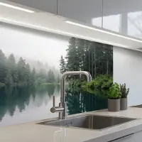 KitchenYeah Keuken achterwand 80x60 cm - Spatscherm zelfklevend Bergen - Meer - Bos - Muurbeschermer - Spatwand fornuis