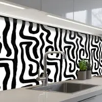 KitchenYeah Keuken achterwand 150x80 cm - Spatscherm zelfklevend Modern - Lijnen - Zwart - Muurbeschermer - Spatwand fornuis