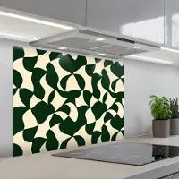 KitchenYeah Spatscherm 80x60 cm - Zelfklevende achterwand Groen - Organische vlakken - Crème - Keuken muurbeschermer - Spatwand fornuis