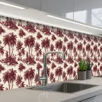 KitchenYeah Keuken achterwand 500x60 cm - Spatscherm zelfklevend Tropisch - Geometrisch - Bordeauxrood - Muurbeschermer - Spatwand fornuis