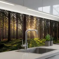 KitchenYeah Keuken achterwand 250x80 cm - Spatscherm zelfklevend Bos - Gras - Zonlicht - Muurbeschermer - Spatwand fornuis