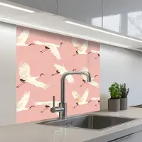 KitchenYeah Keuken achterwand 80x80 cm - Spatscherm zelfklevend Modern - Kraanvogels - Roze - Muurbeschermer - Spatwand fornuis