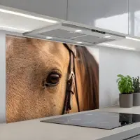 KitchenYeah Spatscherm 90x60 cm - Zelfklevende achterwand Paard - Oog - Bruin - Keuken muurbeschermer - Spatwand fornuis