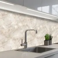 KitchenYeah Keuken achterwand 200x80 cm - Spatscherm zelfklevend Lichtbeige - Goudbruine Nerven - Marmer print - Muurbeschermer - Spatwand fornuis