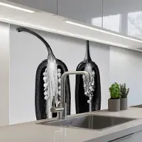 KitchenYeah Keuken achterwand 100x80 cm - Spatscherm zelfklevend Pepers - Zwart - Wit - Zaadlijsten - Muurbeschermer - Spatwand fornuis