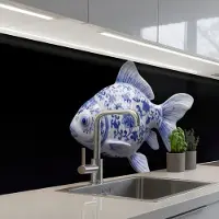 KitchenYeah Keuken achterwand 250x60 cm - Spatscherm zelfklevend Porselein - Goudvis - Delfts - Blauw - Muurbeschermer - Spatwand fornuis