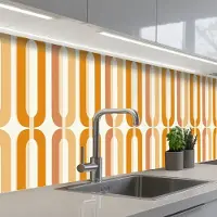 KitchenYeah Keuken achterwand 500x80 cm - Spatscherm zelfklevend U-vorm - Retro - Oranje - Muurbeschermer - Spatwand fornuis