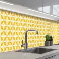 KitchenYeah Keuken achterwand 500x60 cm - Spatscherm zelfklevend Patroon - Retro - Geel - Muurbeschermer - Spatwand fornuis