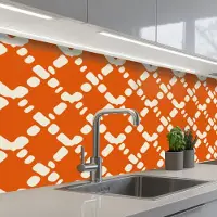 KitchenYeah Keuken achterwand 200x80 cm - Spatscherm zelfklevend Oranje - Ruitpatroon - Wit - Muurbeschermer - Spatwand fornuis