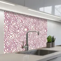 KitchenYeah Keuken achterwand 100x80 cm - Spatscherm zelfklevend Kronkelende lijn - Magenta - Crème - Muurbeschermer - Spatwand fornuis