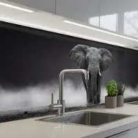 KitchenYeah Keuken achterwand 150x80 cm - Spatscherm zelfklevend Olifant - Zwart - Wit - Rook - Muurbeschermer - Spatwand fornuis