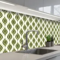 KitchenYeah Keuken achterwand 250x60 cm - Spatscherm zelfklevend Patroon - Retro - Groen - Muurbeschermer - Spatwand fornuis