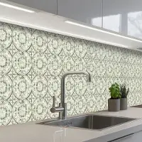 KitchenYeah Keuken achterwand 400x80 cm - Spatscherm zelfklevend Krulornament - Tegel - Groen - Muurbeschermer - Spatwand fornuis