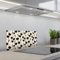 KitchenYeah Spatscherm 60x30 cm - Zelfklevende achterwand Tulpen - Patroon - Zwart - Keuken muurbeschermer - Spatwand fornuis
