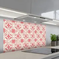 KitchenYeah Spatscherm 120x60 cm - Zelfklevende achterwand Roze - Bloemenmotief - Wit - Modern - Keuken muurbeschermer - Spatwand fornuis
