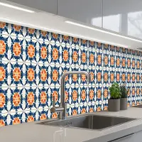 KitchenYeah Keuken achterwand 500x60 cm - Spatscherm zelfklevend Traditioneel - Tegel - Oranje - Muurbeschermer - Spatwand fornuis