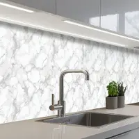 KitchenYeah Keuken achterwand 500x80 cm - Spatscherm zelfklevend Wit - Marmer print - Grijs - Muurbeschermer - Spatwand fornuis