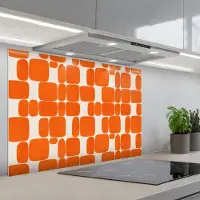 KitchenYeah Spatscherm 90x60 cm - Zelfklevende achterwand Patroon - Retro - Oranje - Keuken muurbeschermer - Spatwand fornuis