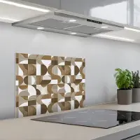 KitchenYeah Spatscherm 60x45 cm - Zelfklevende achterwand Abstract - Retro - Bruin - Keuken muurbeschermer - Spatwand fornuis