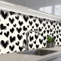 KitchenYeah Keuken achterwand 250x60 cm - Spatscherm zelfklevend Hartjes - Patroon - Zwart - Muurbeschermer - Spatwand fornuis